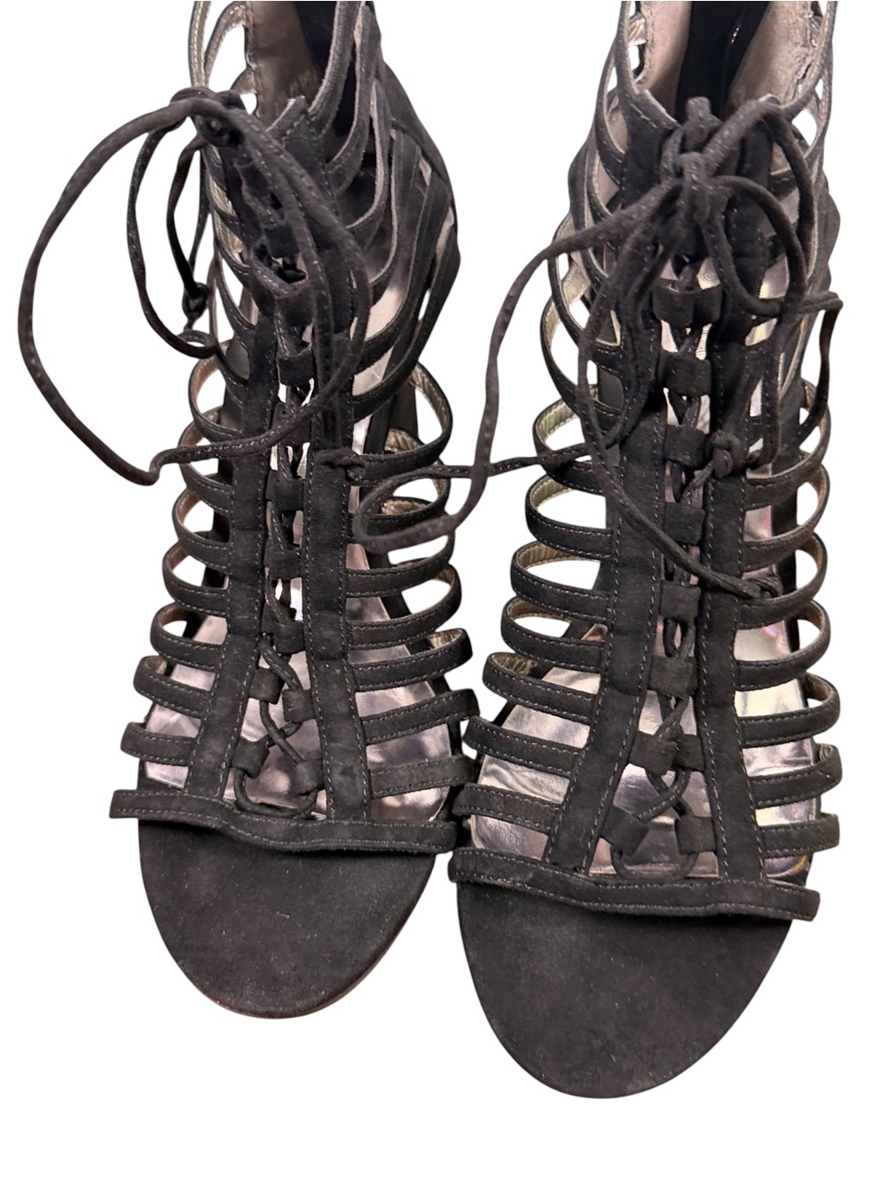 Carlos Santana Black Lace-Up Cage Wedge Sandals Size 7.5 - Picture 10 of 12